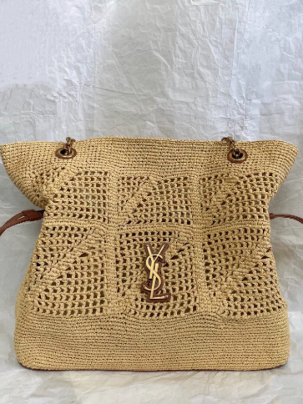 Yves Saint Laurent YSL Beige Crochet Raffia Bucket Bag – Like New